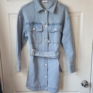 Light Blue Denim Shirt Dress with Belt